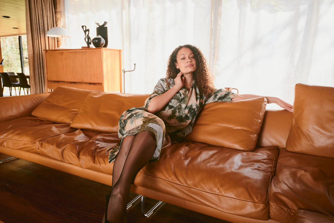 One Hundred Stars Luxe Crepe Rachel Dress in Rivers and Trees Print - DRBRVTNAT