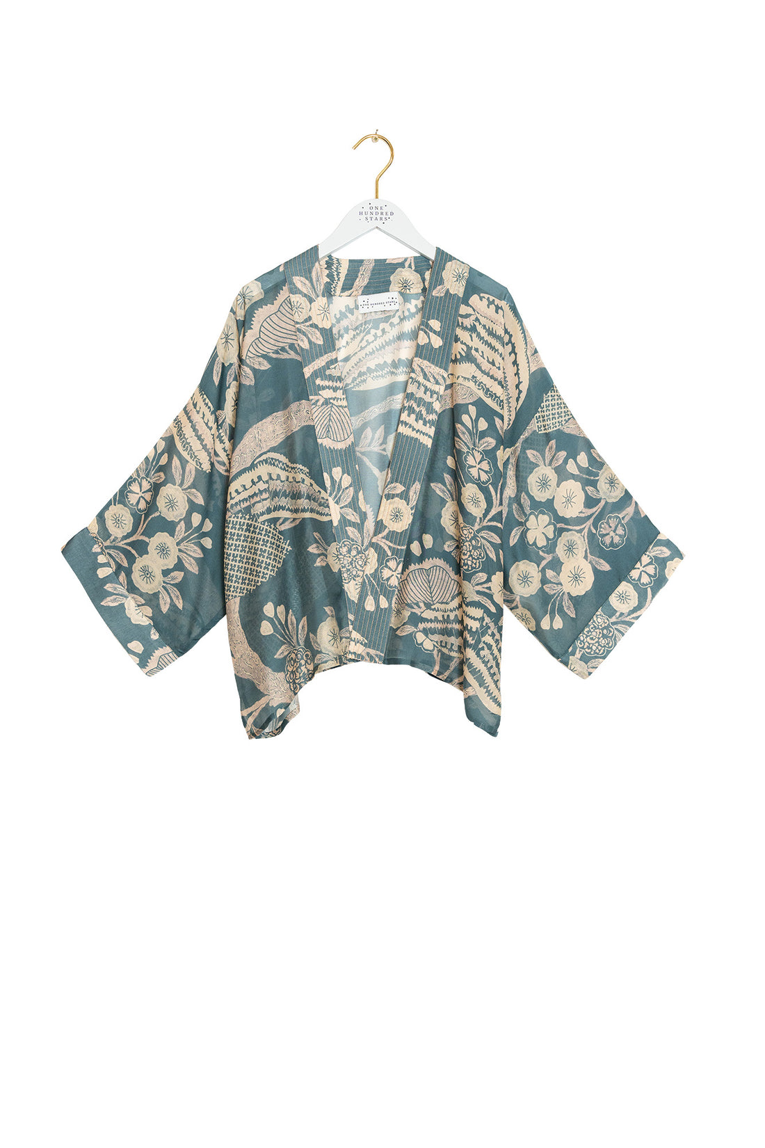 One Hundred Stars Lightweight Short Kimono in Rosa Blue Print - KIMROSBLU