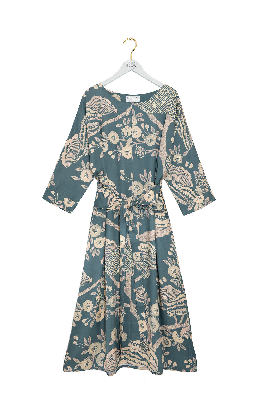 Kate Dress in Blue Rosa Print by One Hundred Stars - DRKROSBLU