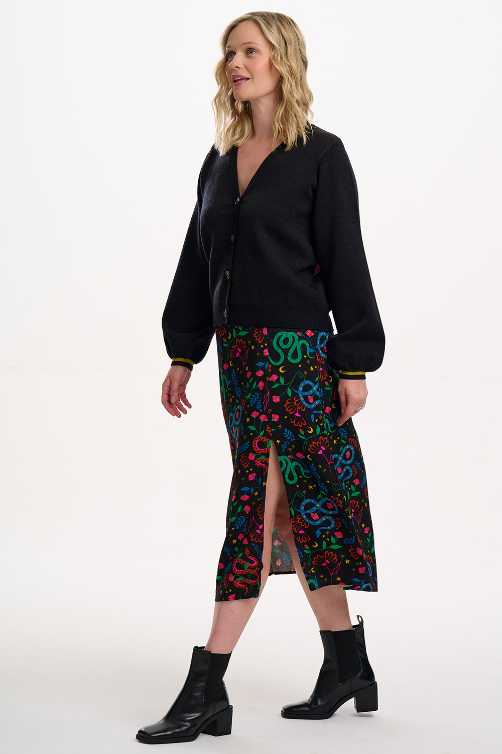 ROSALIND Midi Side Split Skirt in Snake Print