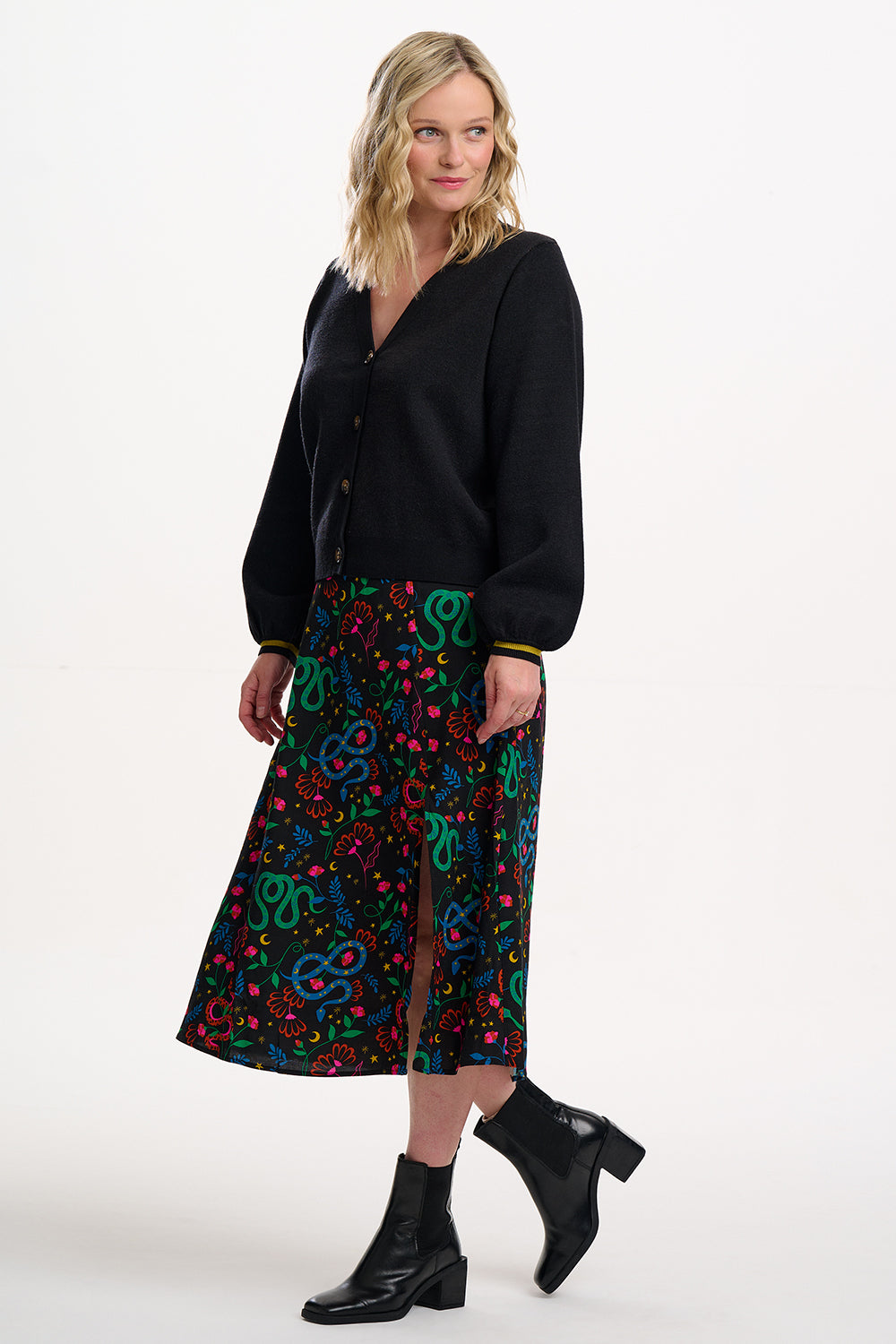 ROSALIND Midi Side Split Skirt in Snake Print