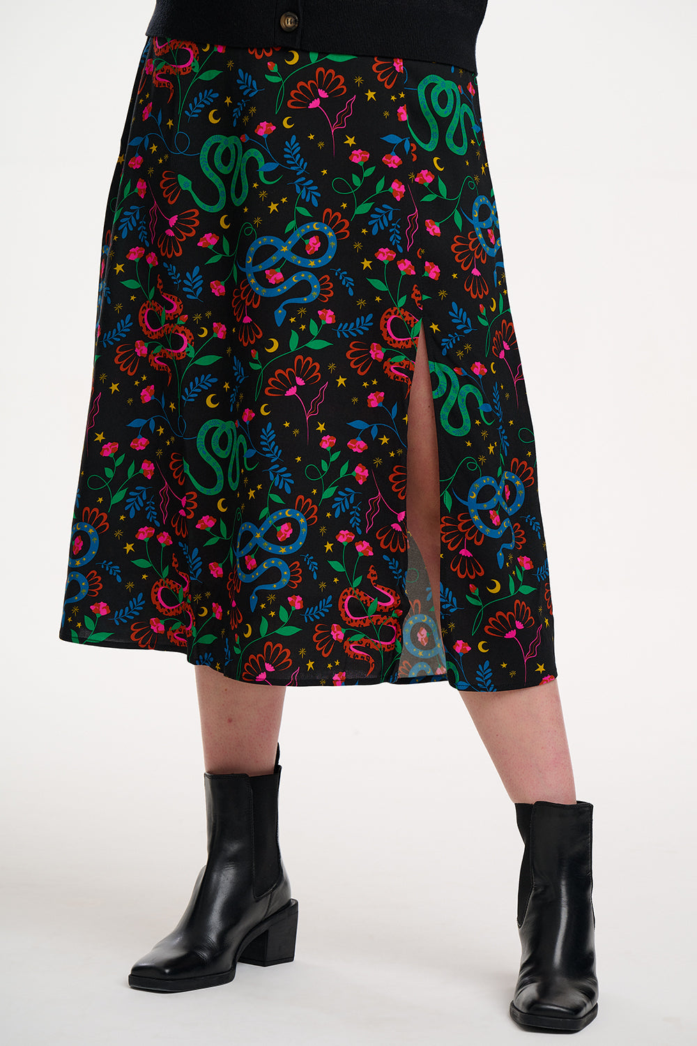 ROSALIND Midi Side Split Skirt in Snake Print