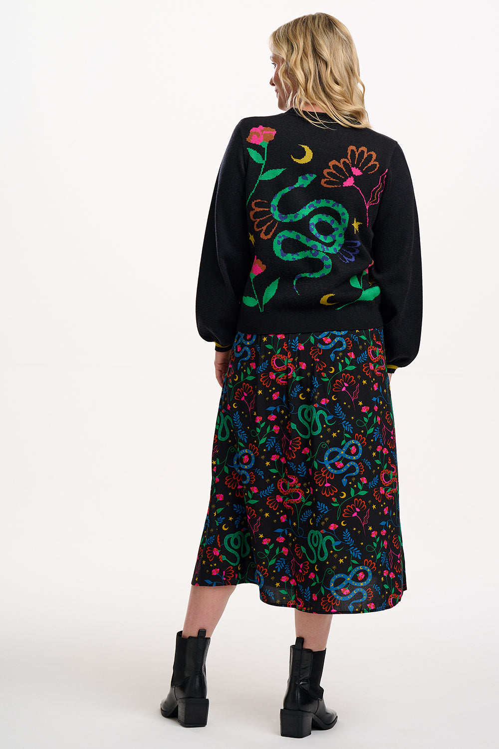 ROSALIND Midi Side Split Skirt in Snake Print