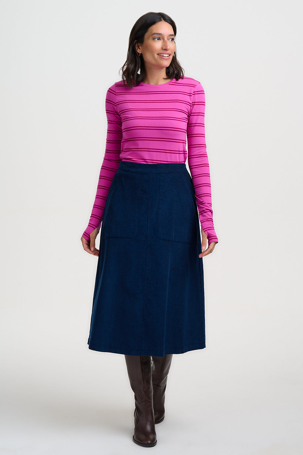 DEIDRIE Cord Midi Skirt in Teal Blue