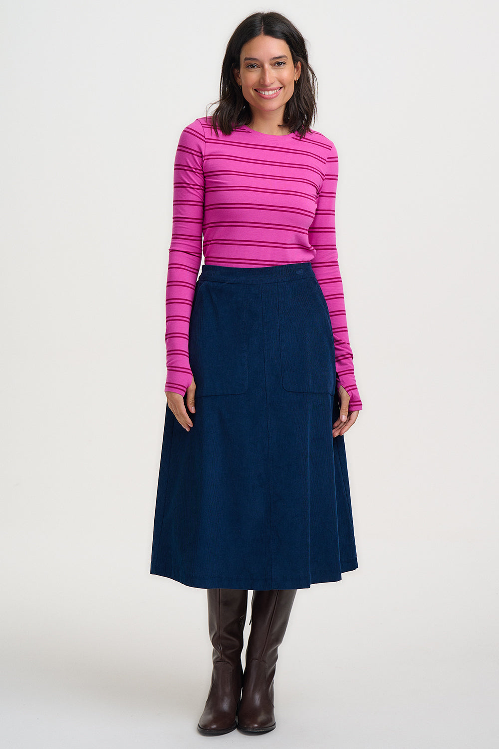 DEIDRIE Cord Midi Skirt in Teal Blue