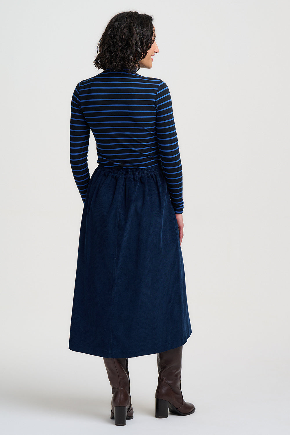 DEIDRIE Cord Midi Skirt in Teal Blue