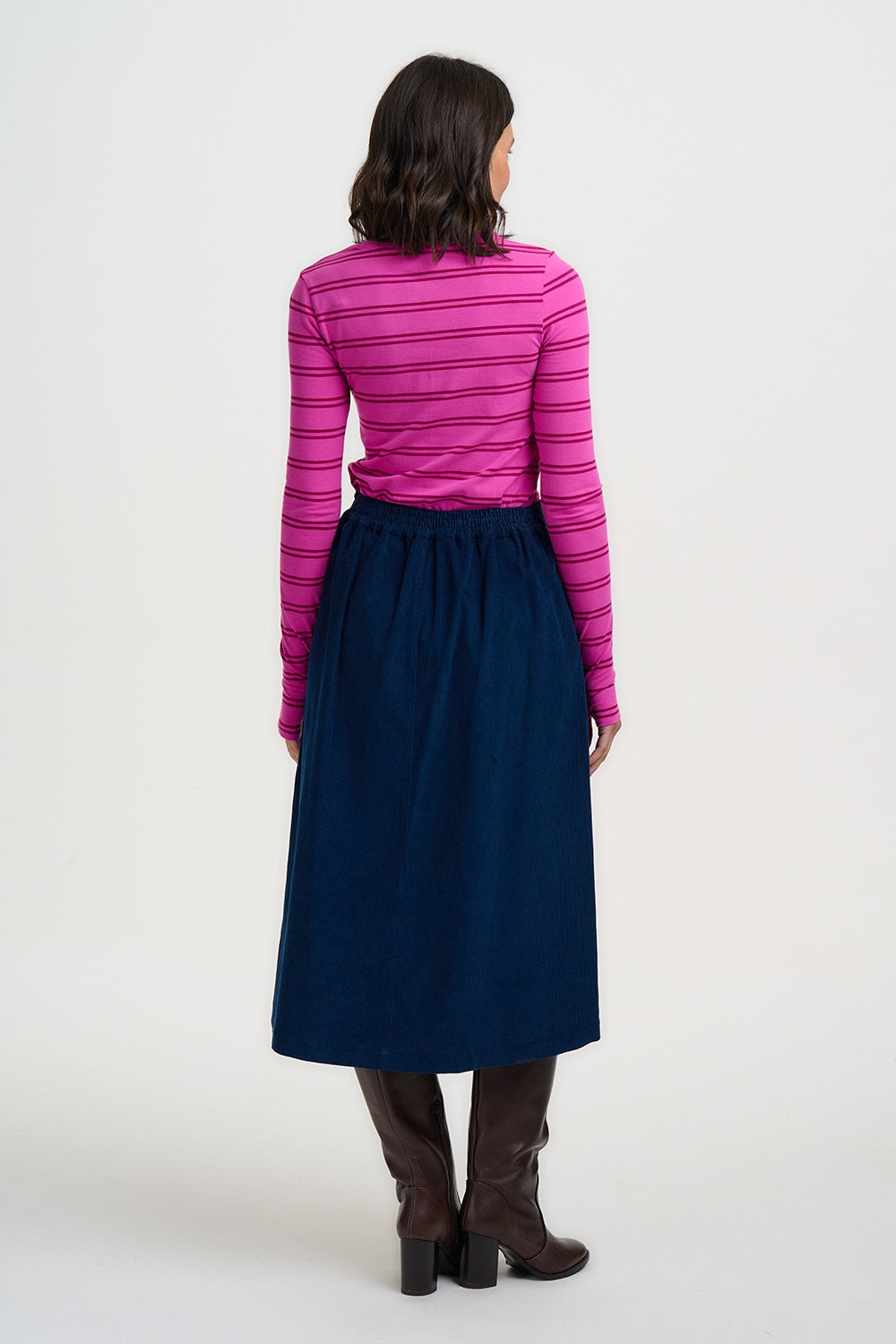 DEIDRIE Cord Midi Skirt in Teal Blue
