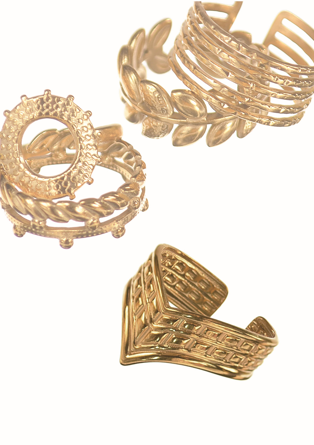 Sergent Stripes Pointed Gold Plated Ring - SJ197