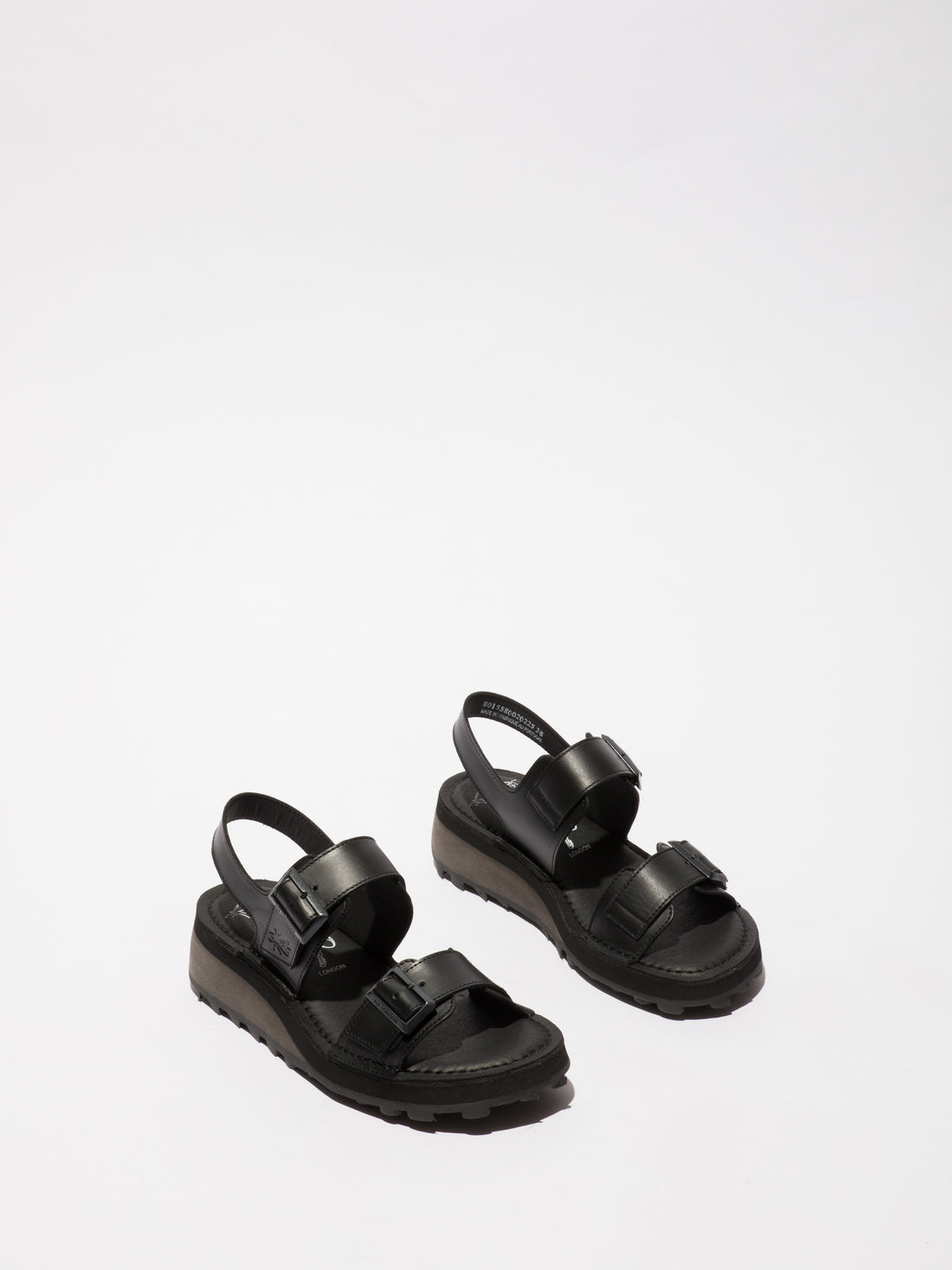 RUG Black Leather Sandals with Wedge by Fly London - HEIF558FLY