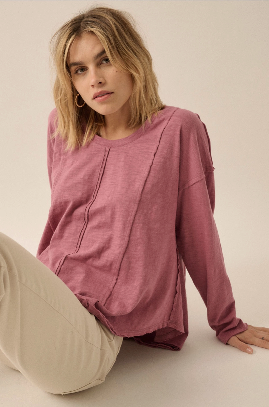 SALLIE Slub Easy Fit Mineral Wash Tee in Dusky Pink