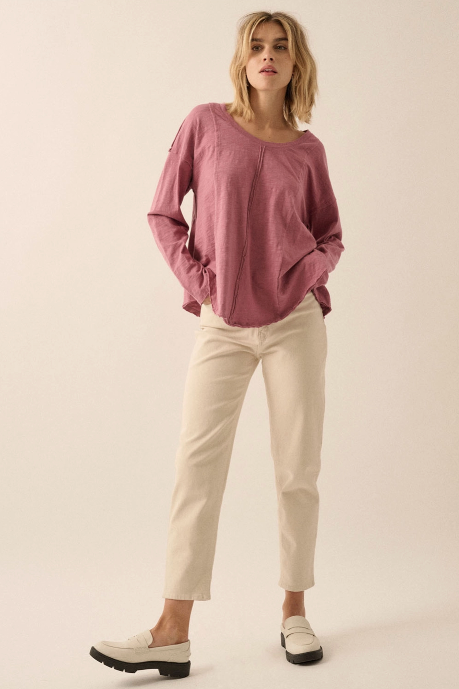 SALLIE Slub Easy Fit Mineral Wash Tee in Dusky Pink