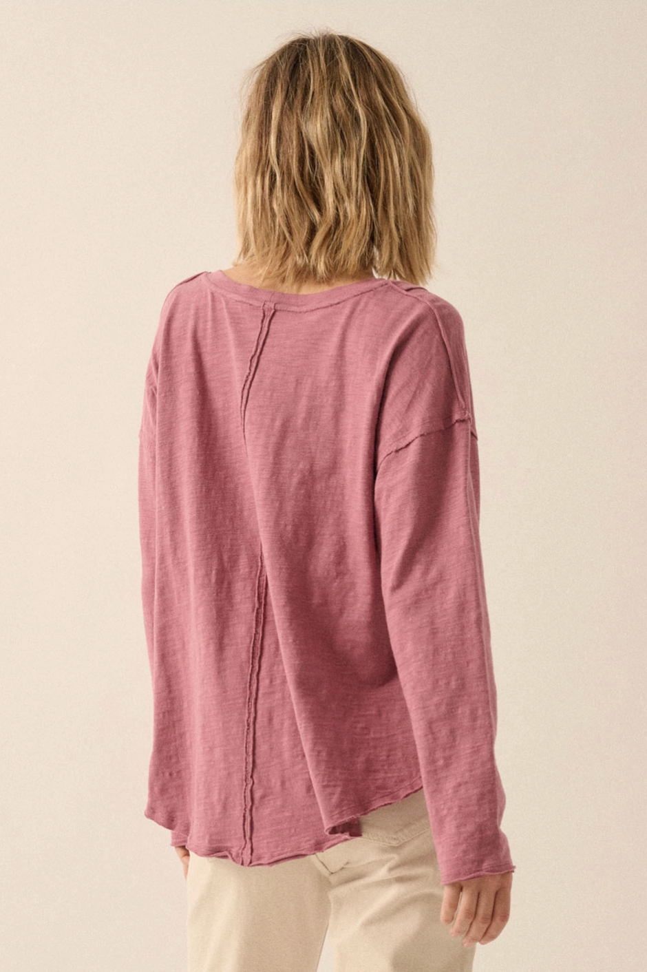 SALLIE Slub Easy Fit Mineral Wash Tee in Dusky Pink