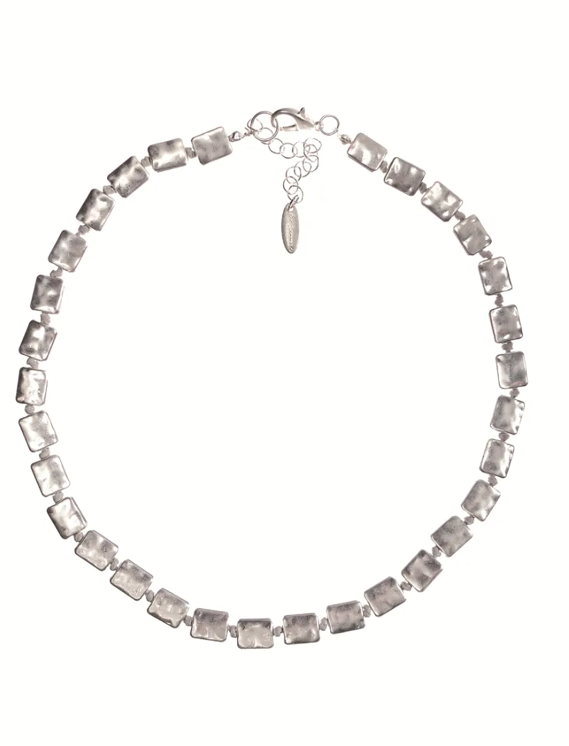 Smelted Tokens Short Necklace in Worn Silver - SC242
