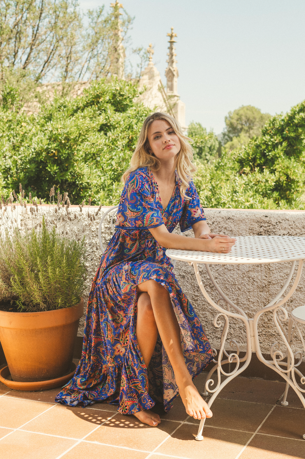 Kelsey Maxi Dress in Blue Nirvana Print