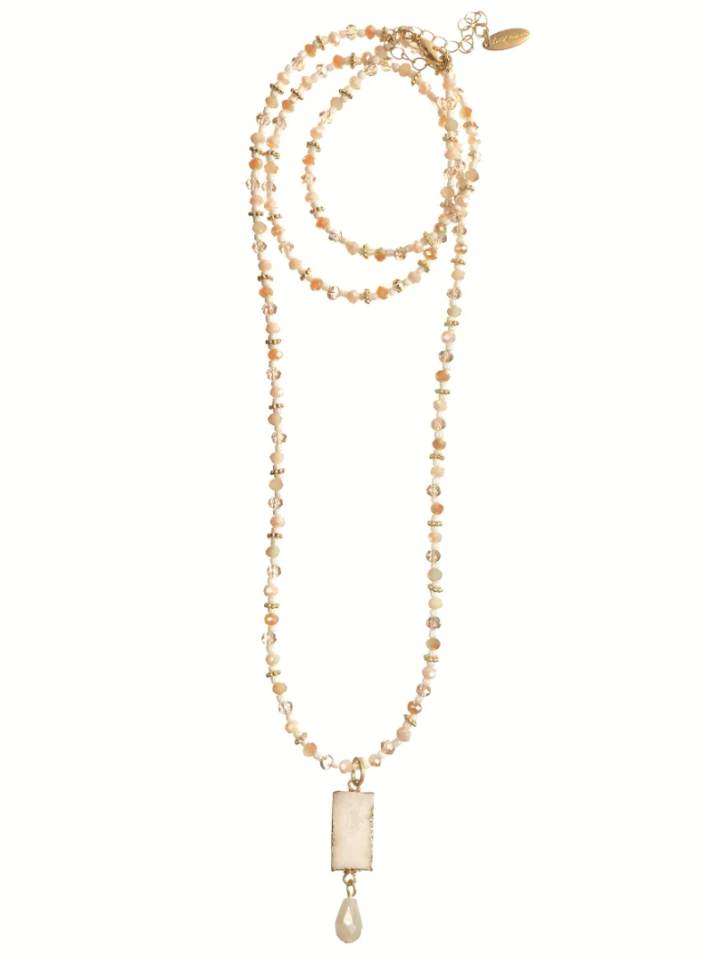Finer Things Necklace with Neutral Crystal and Seed Beads - LF917