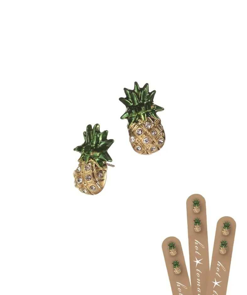 Sparkle Pineapple Stud Earrings on Lollipop Stick Card - LF896