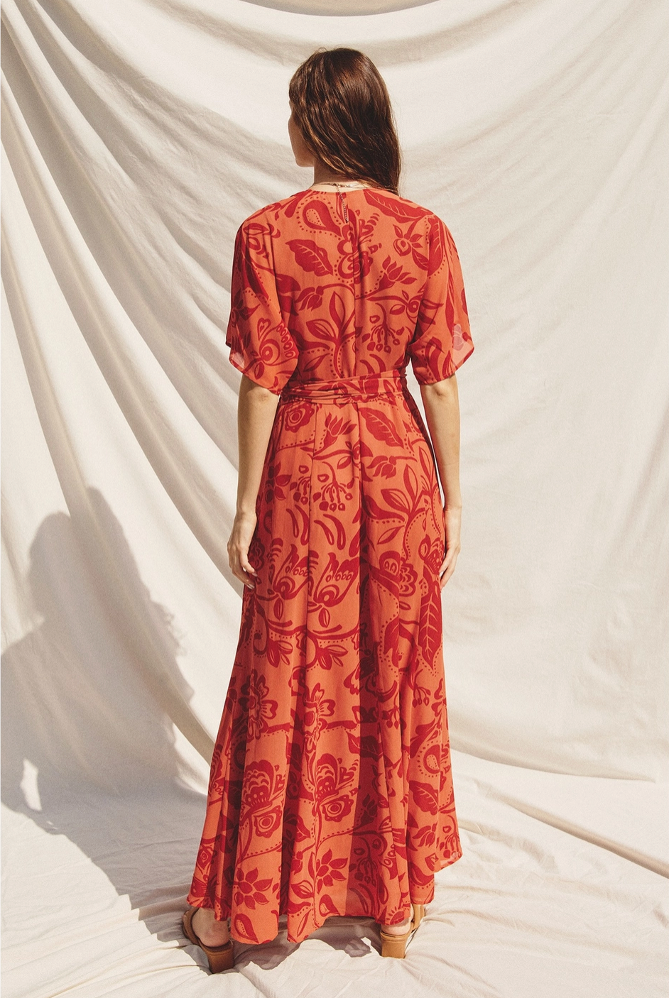 Bossa Nova Wrap Maxi Dress in Monochrome Orange Paisley Print