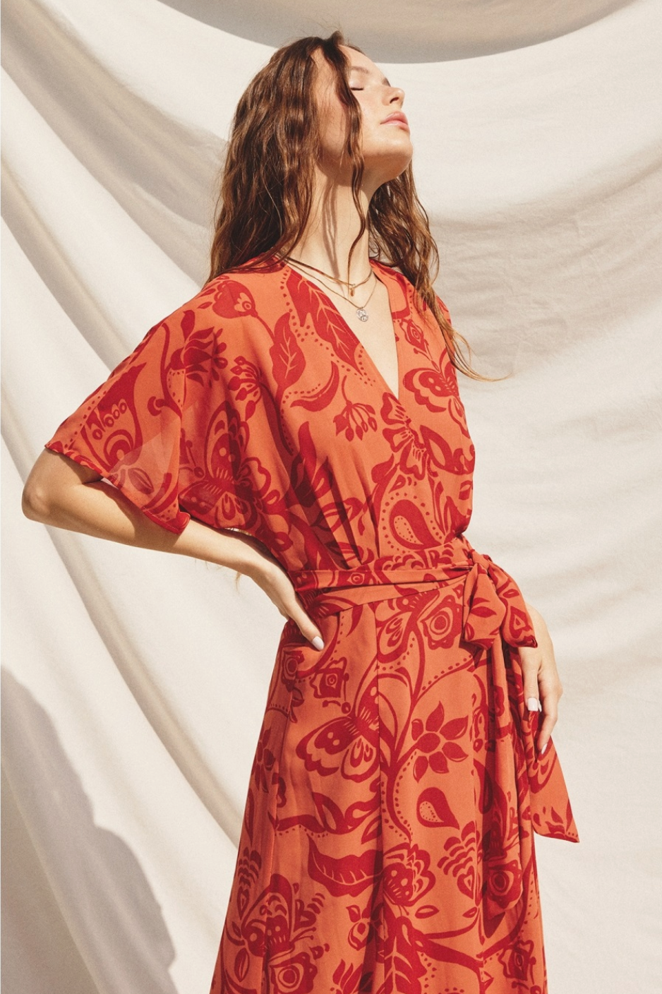 Bossa Nova Wrap Maxi Dress in Monochrome Orange Paisley Print Suki s Wardrobe