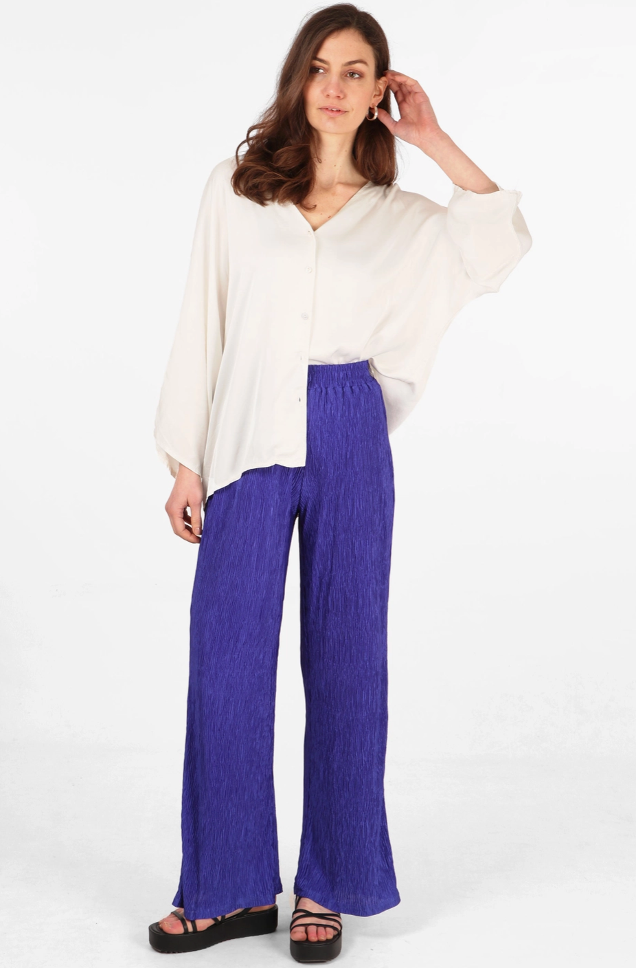 Ebba Plisse Pleat Trousers in Royal Blue