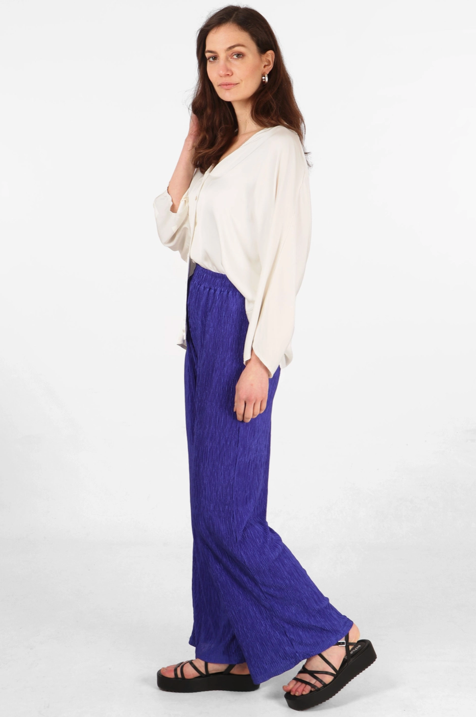 Ebba Plisse Pleat Trousers in Royal Blue