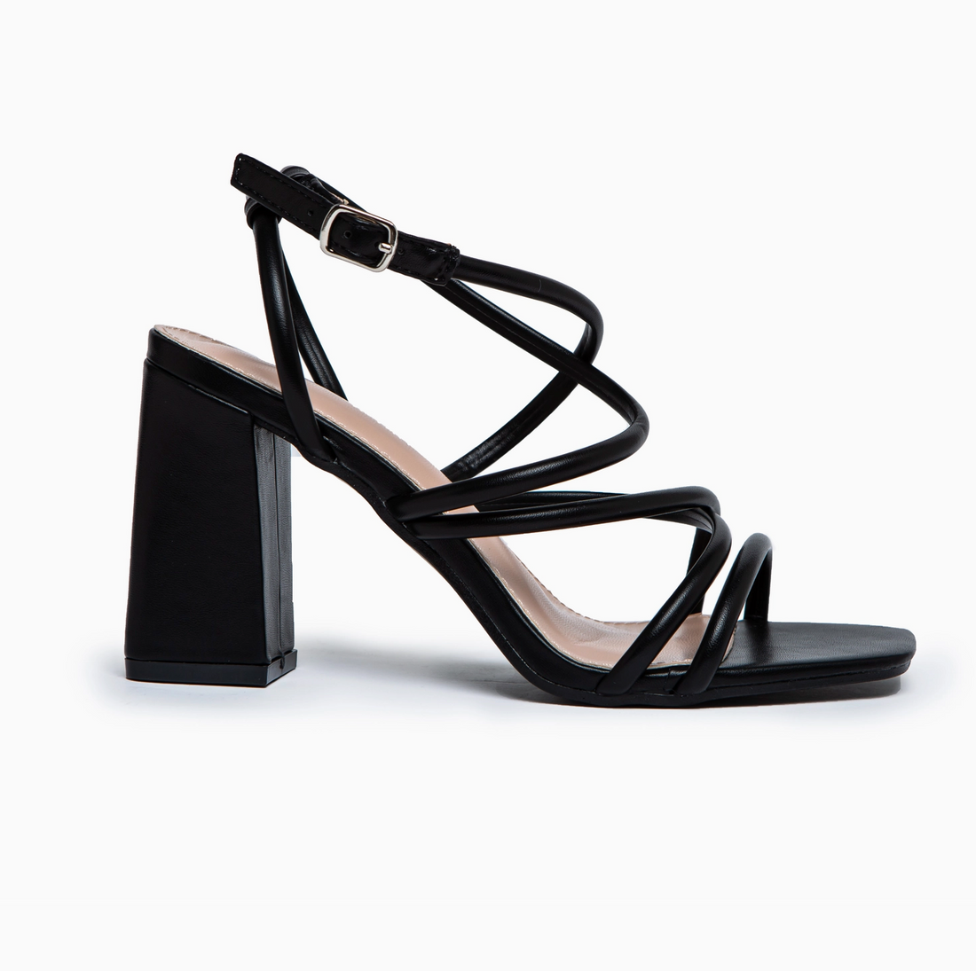 Terrie Block Heel Strappy Sandal in Black