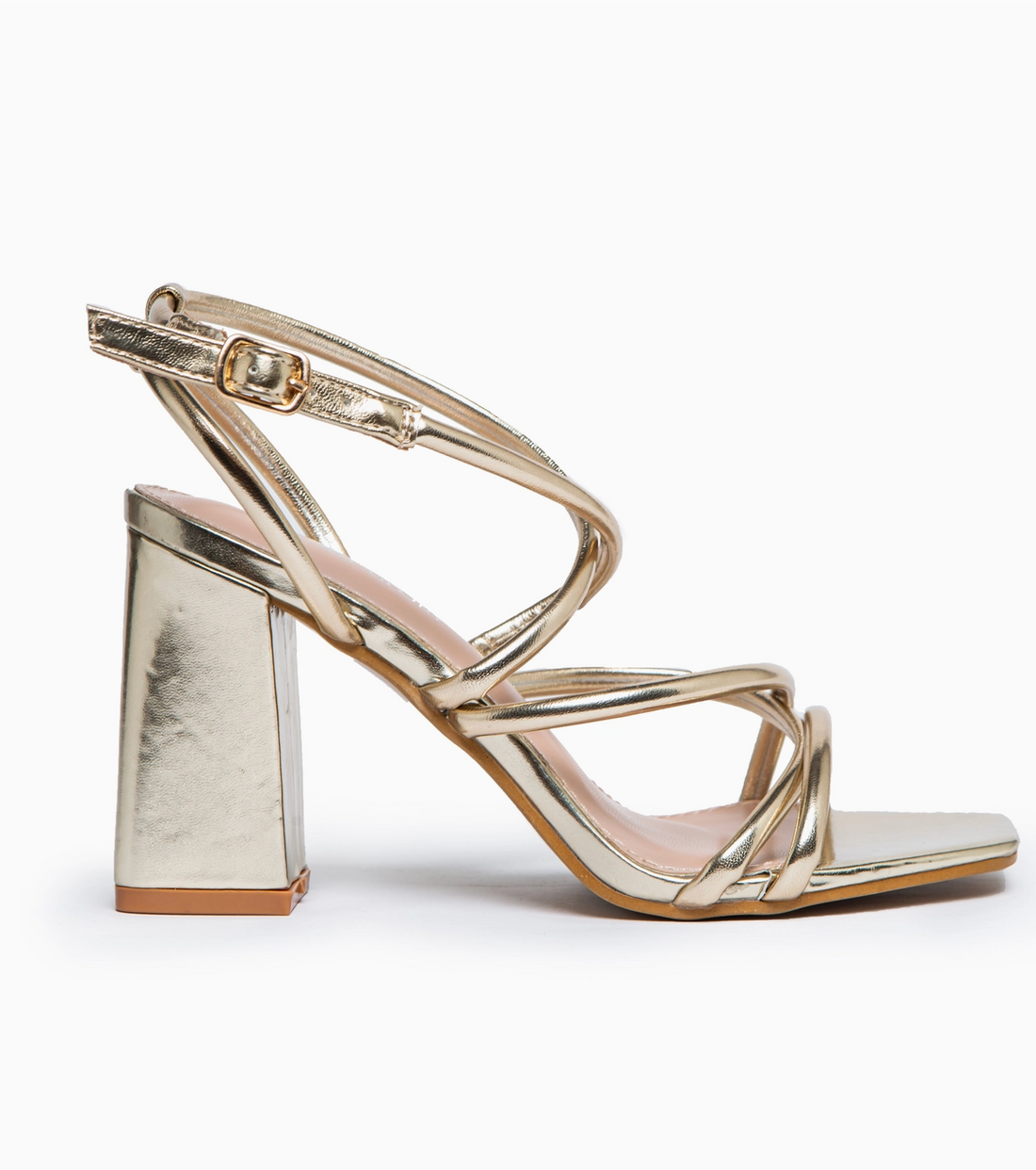 Terrie Block Heel Strappy Sandal in Gold