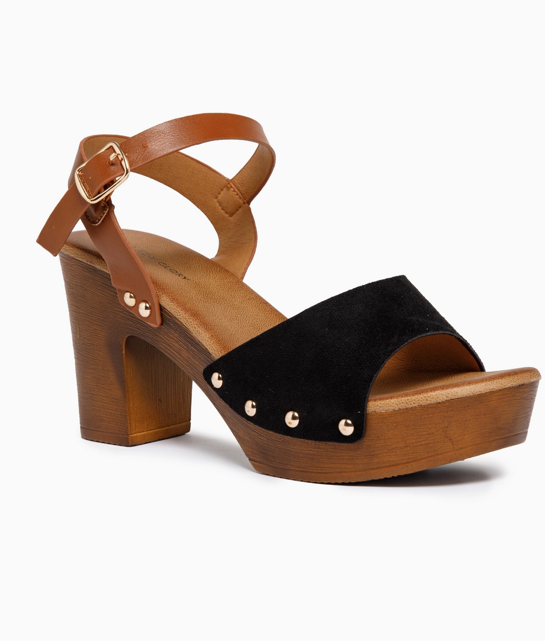 Saffie Heeled Clog in Black and Tan Mix