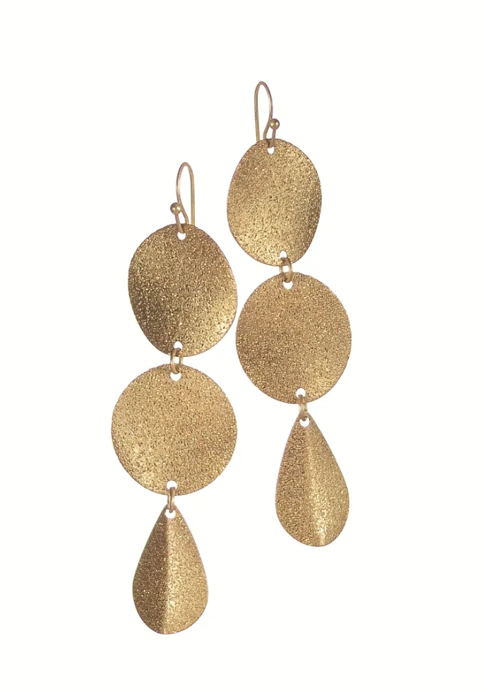 Foil Effect Drop Circle Earrings in Gold - LF864