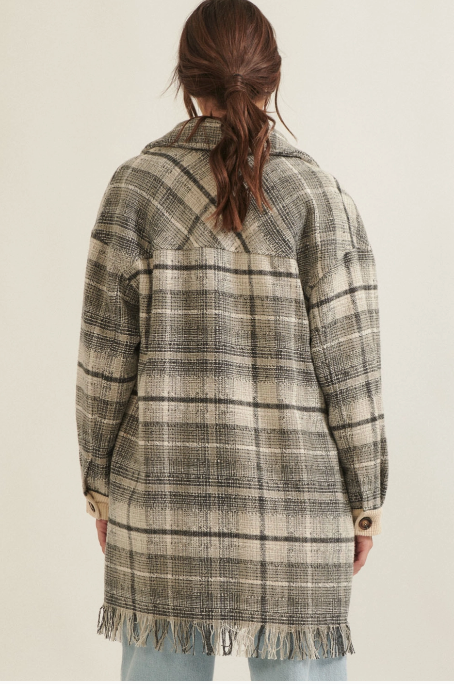 PETA Plaid Tweed Collared Button Front Shacket