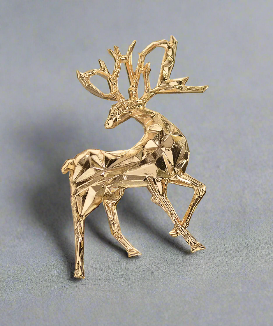 Geo Sculpted Reindeer Brooch in Gold KK364