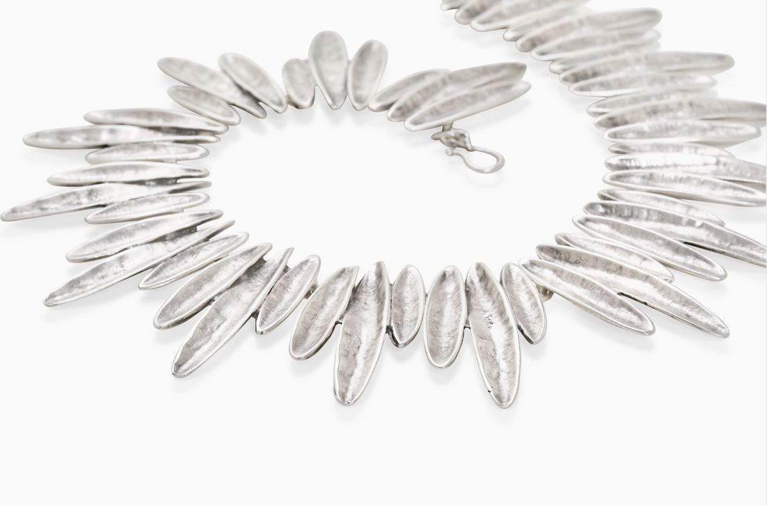 BRIGHT Statement Silver Short Bib Sunrays Necklace