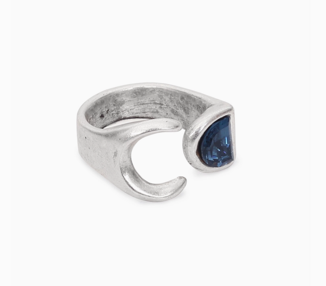 ZENA Bluemoon Crystal Open Chunky Silver Adjustable Ring