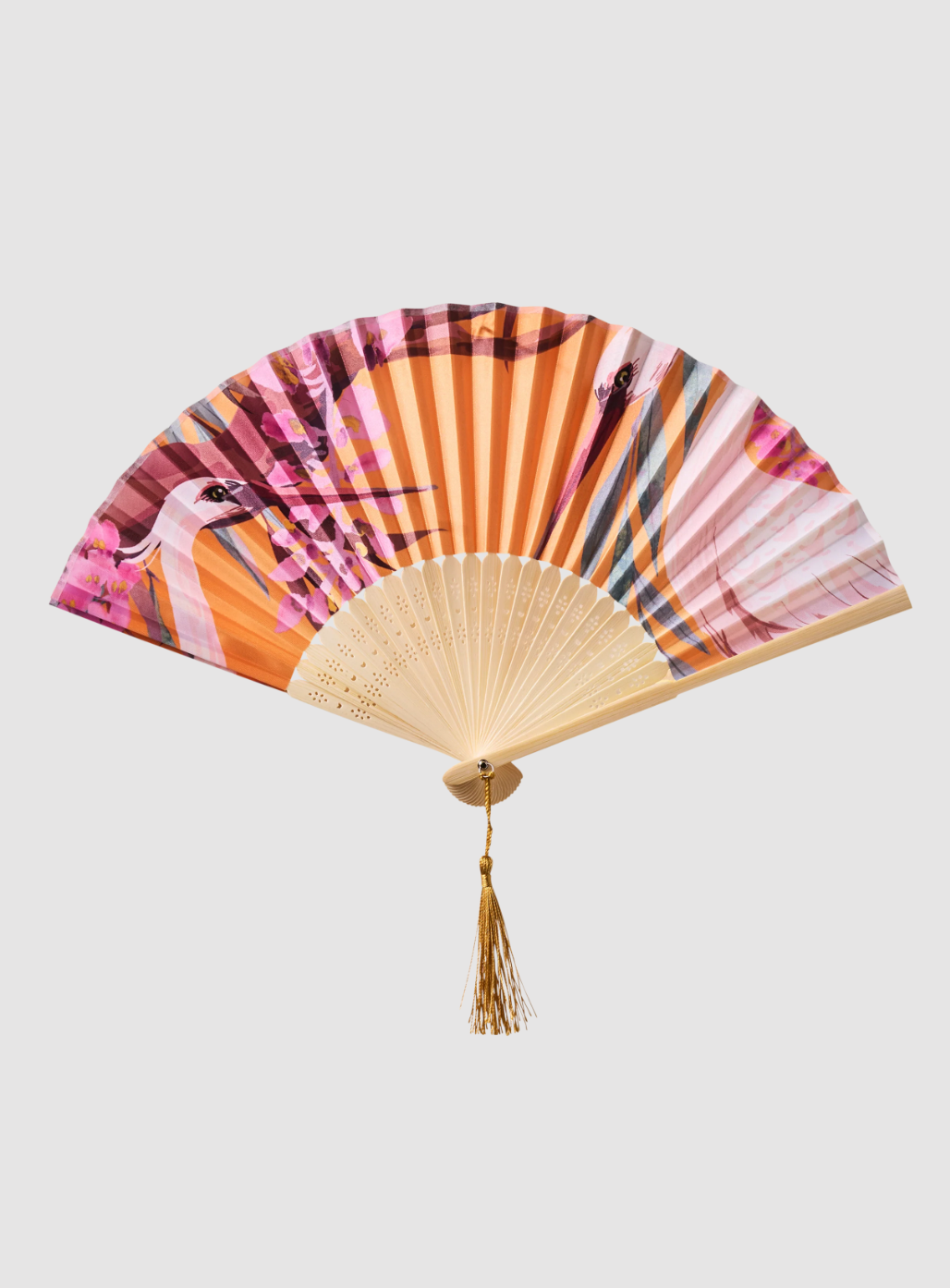 Satin Fan in Oriental Crane Print