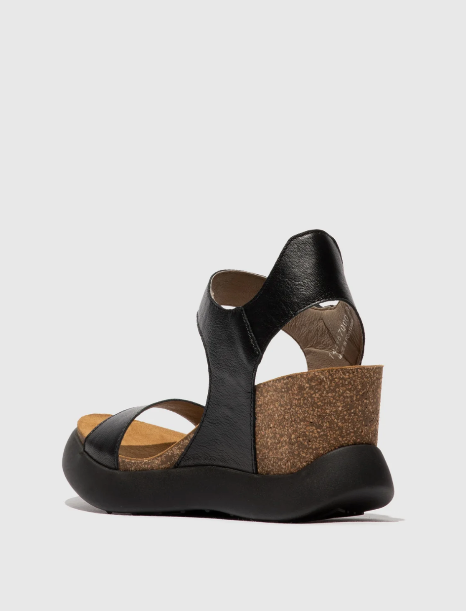 GOGO 967 Fly London Wedge Leather Sandals in Black