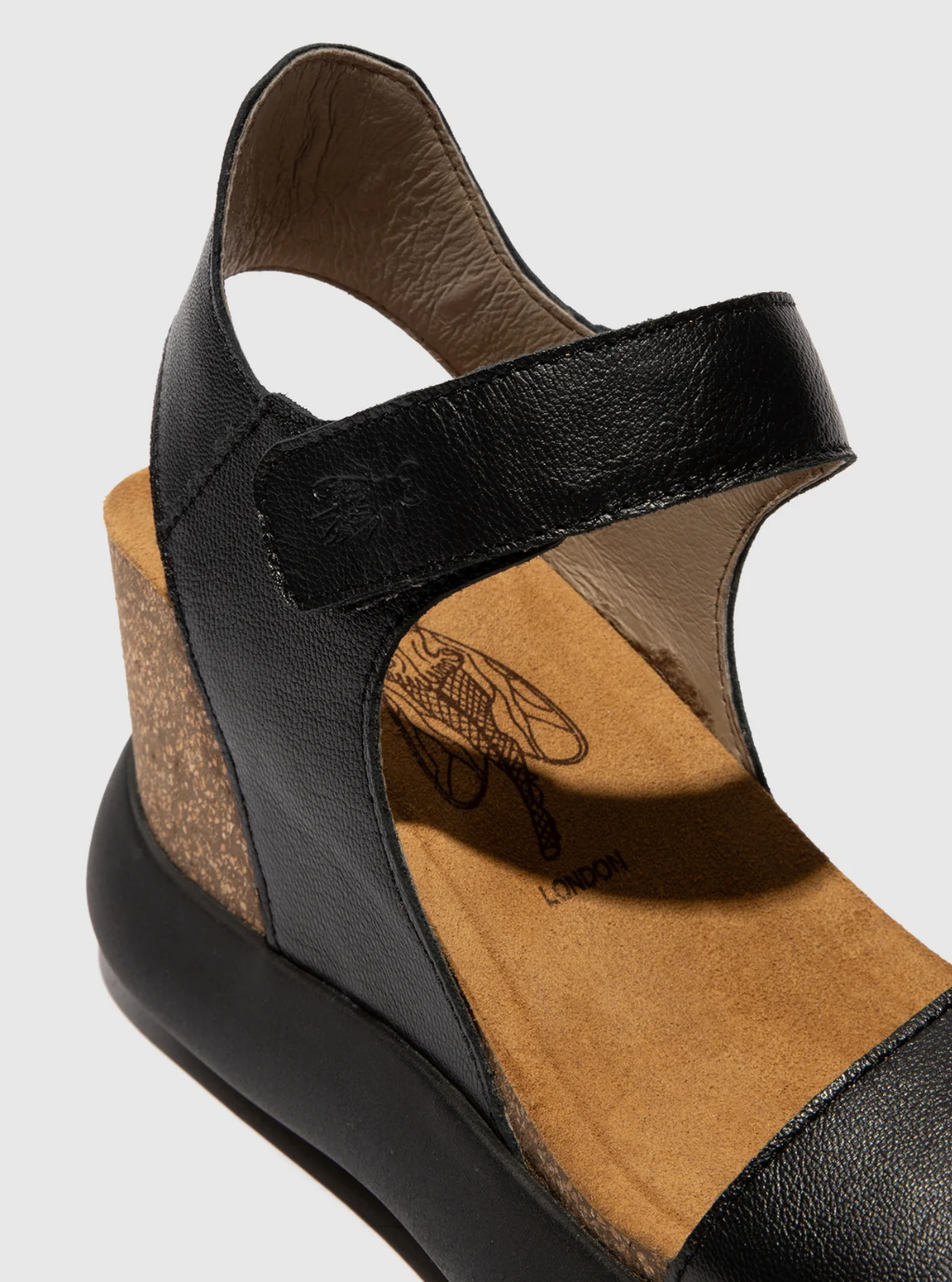 GOGO 967 Fly London Wedge Leather Sandals in Black