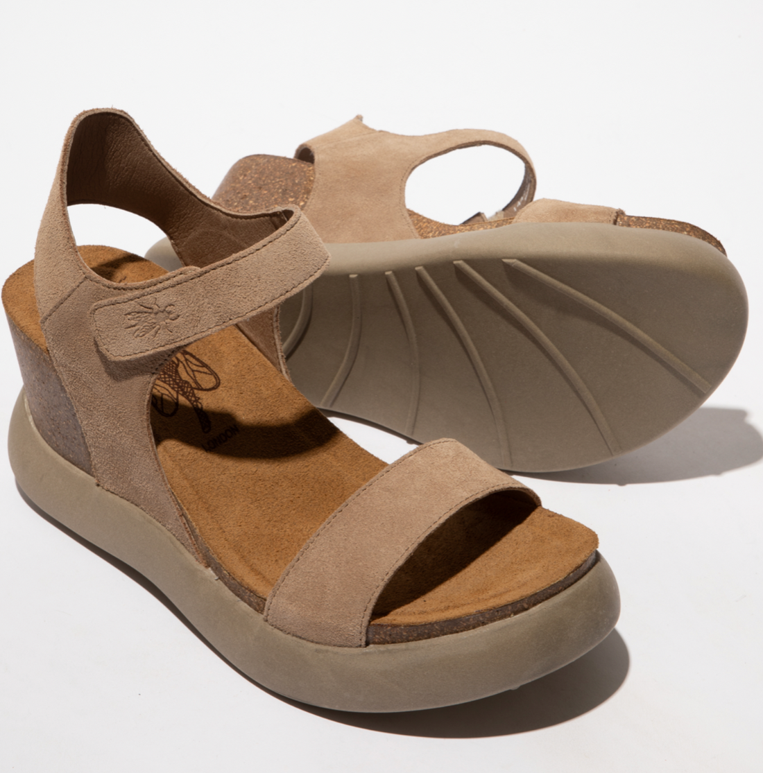 GOGO 967 Fly London Wedge Sandals in Taupe