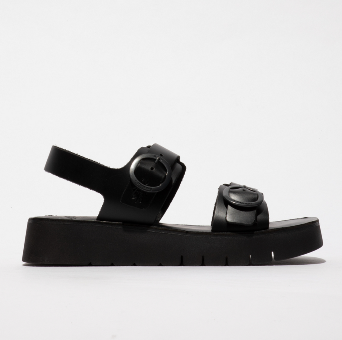 SOL B260 Fly London Chunky Buckle Leather Sandal in Black