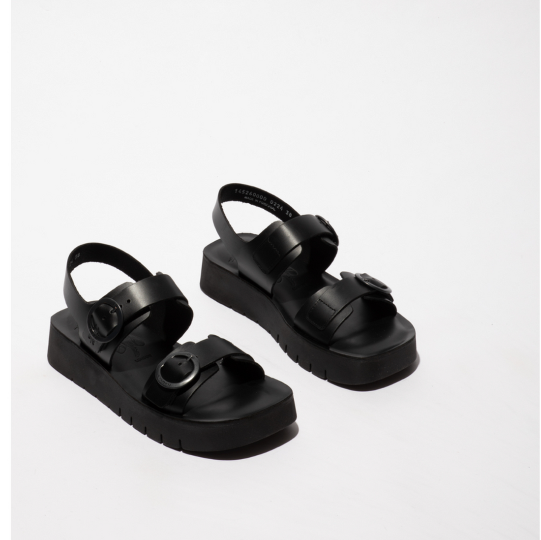 SOL B260 Fly London Chunky Buckle Leather Sandal in Black