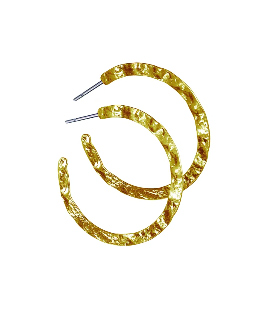 Slimline Hammered Metal Hoops in Gold - LG036