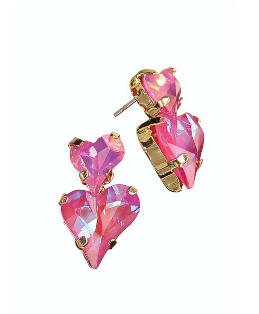 Heart to Heart Pink Fuchsia Crystal Earrings - HU166