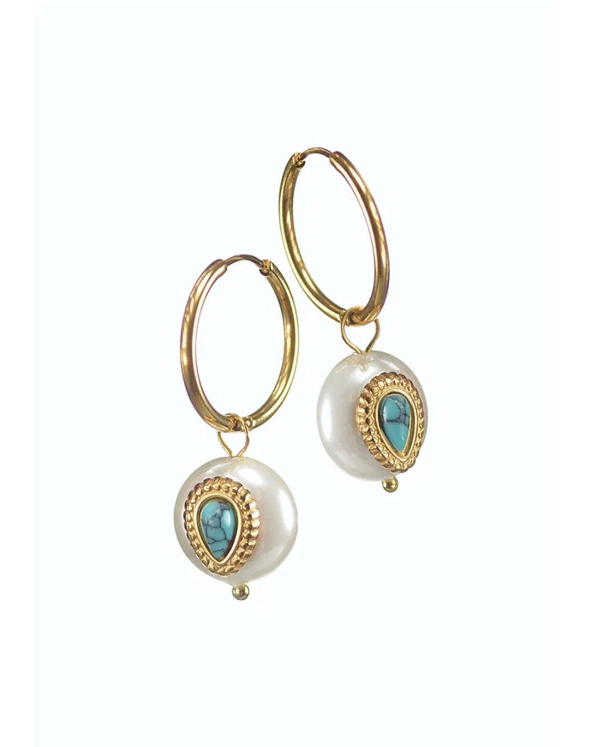 Captured Turquoise Charm Pearl on Hoop - SJ172