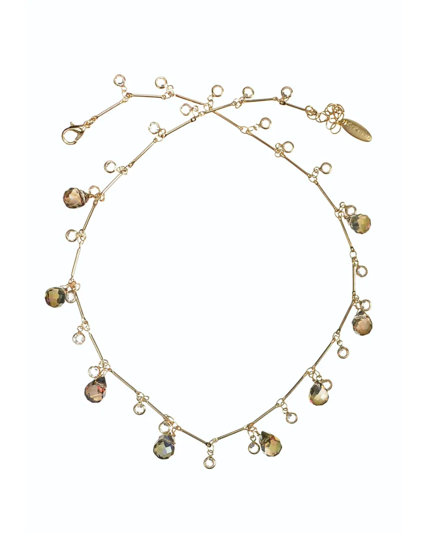 Crystal Mix Teardrop Short Necklace in Gold - SC331