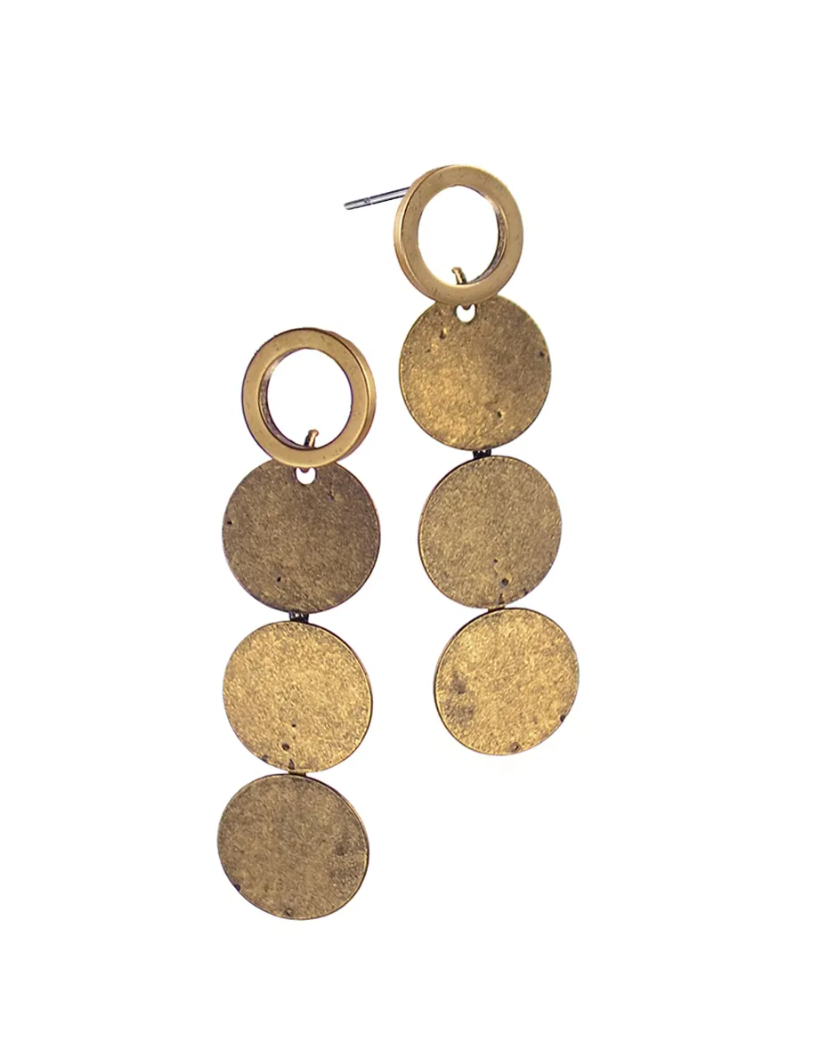 Triple Disco Drop Earrings in Vintage Gold - YX205