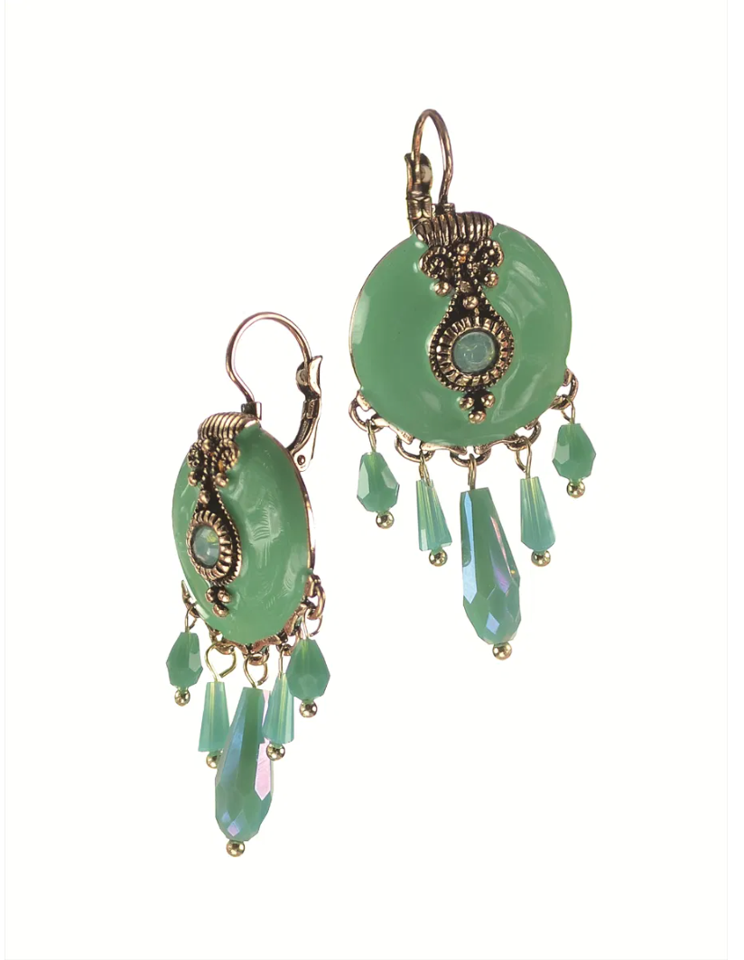 Bejewelled Enamel Earrings in Shades of Jade - HU115