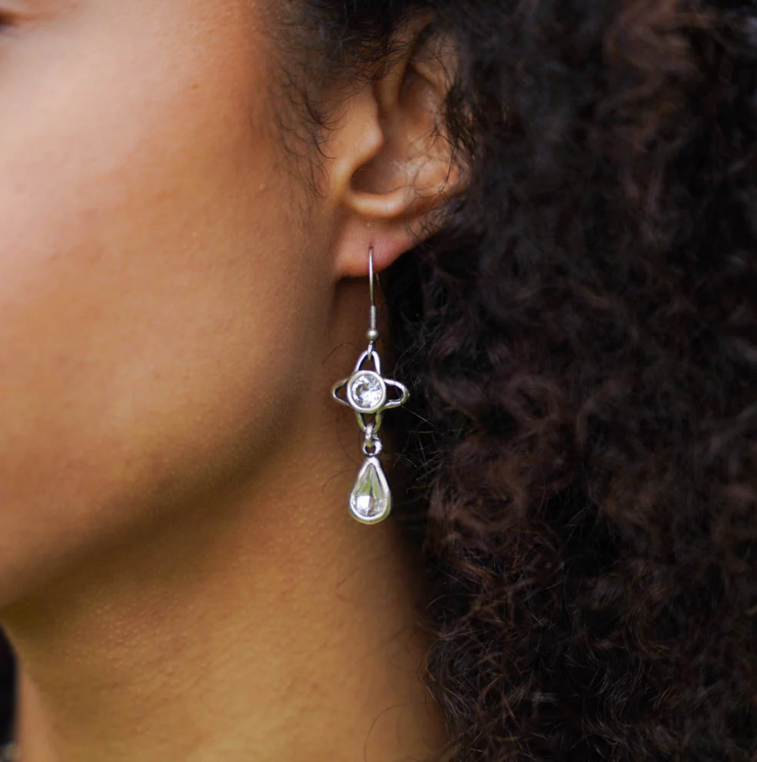 SATURN Handmade Clear Crystal Pewter Earrings