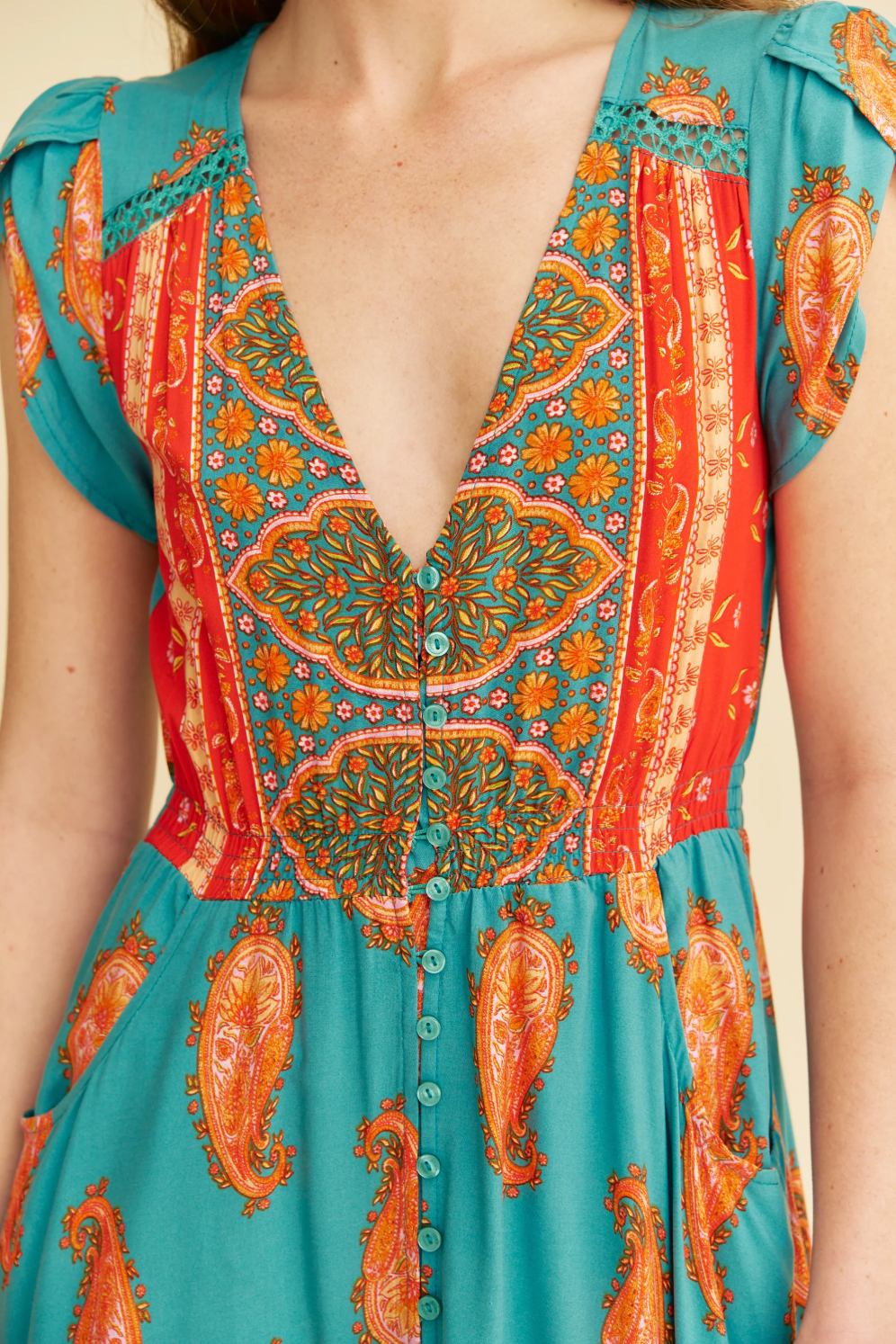 Carmen Cap Sleeve Maxi Dress in Paisley Dreams Print
