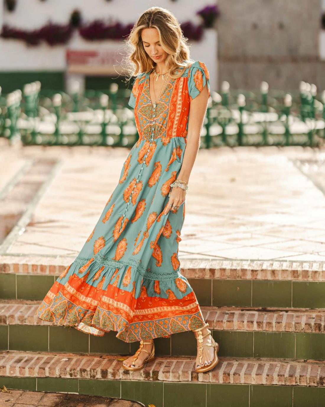 Carmen Cap Sleeve Maxi Dress in Paisley Dreams Print