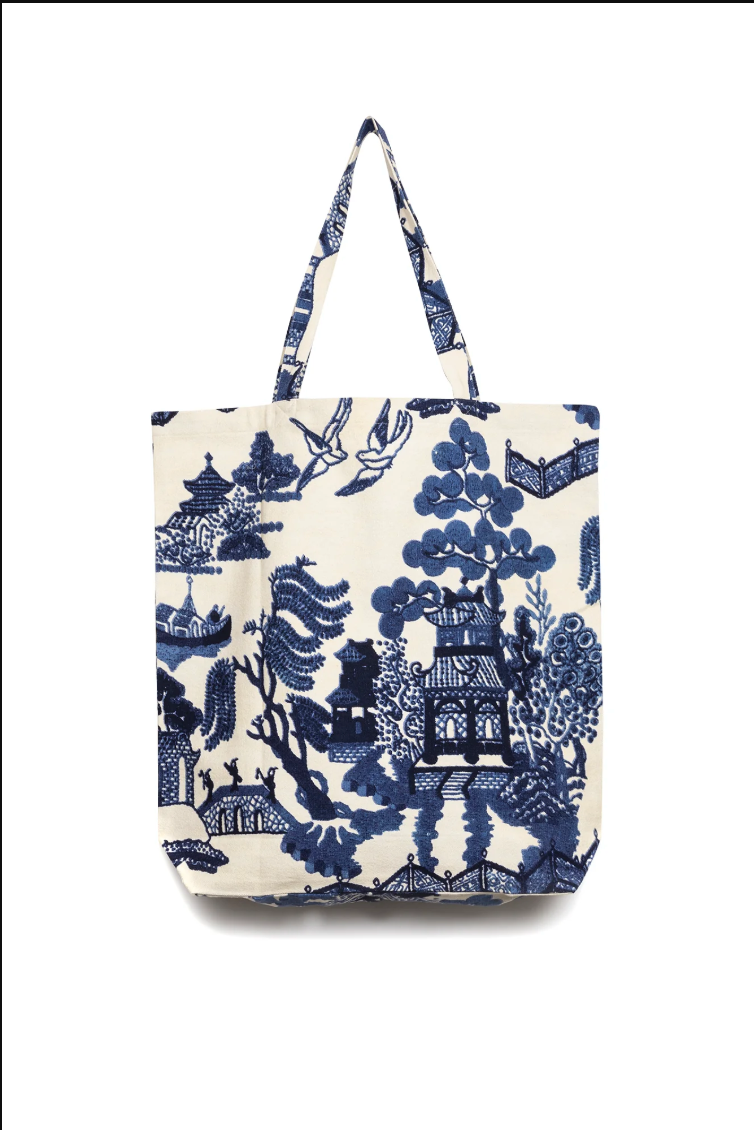 One Hundred Stars Large Canvas Shopper Bag in Giant Willow Blue Print