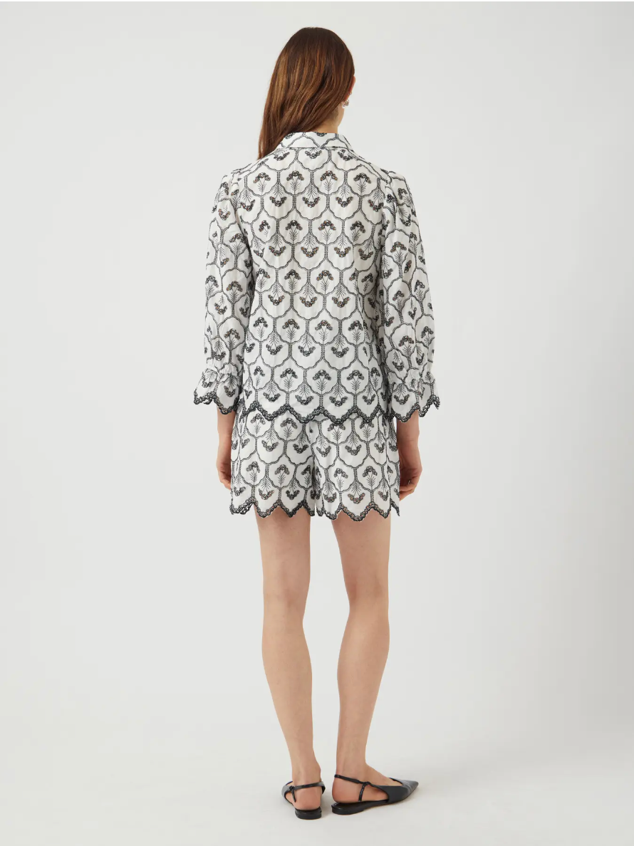 MULLA Cropped Sleeve Embroidered Cotton Shirt
