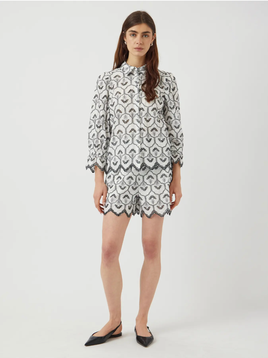 MULLA Cropped Sleeve Embroidered Cotton Shirt